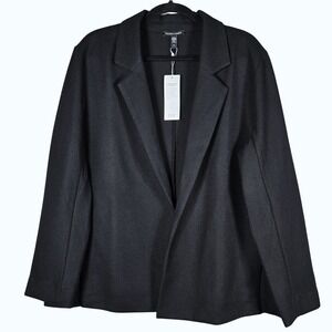 Eileen Fisher Boiled Wool Blazer Jacket Size L Black Open Front Minimalist NWT